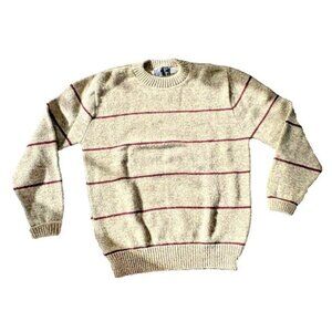 Vintage Warm Winter Sweater Peconic Bay Traders Made In USA Striped Wool Blend L
